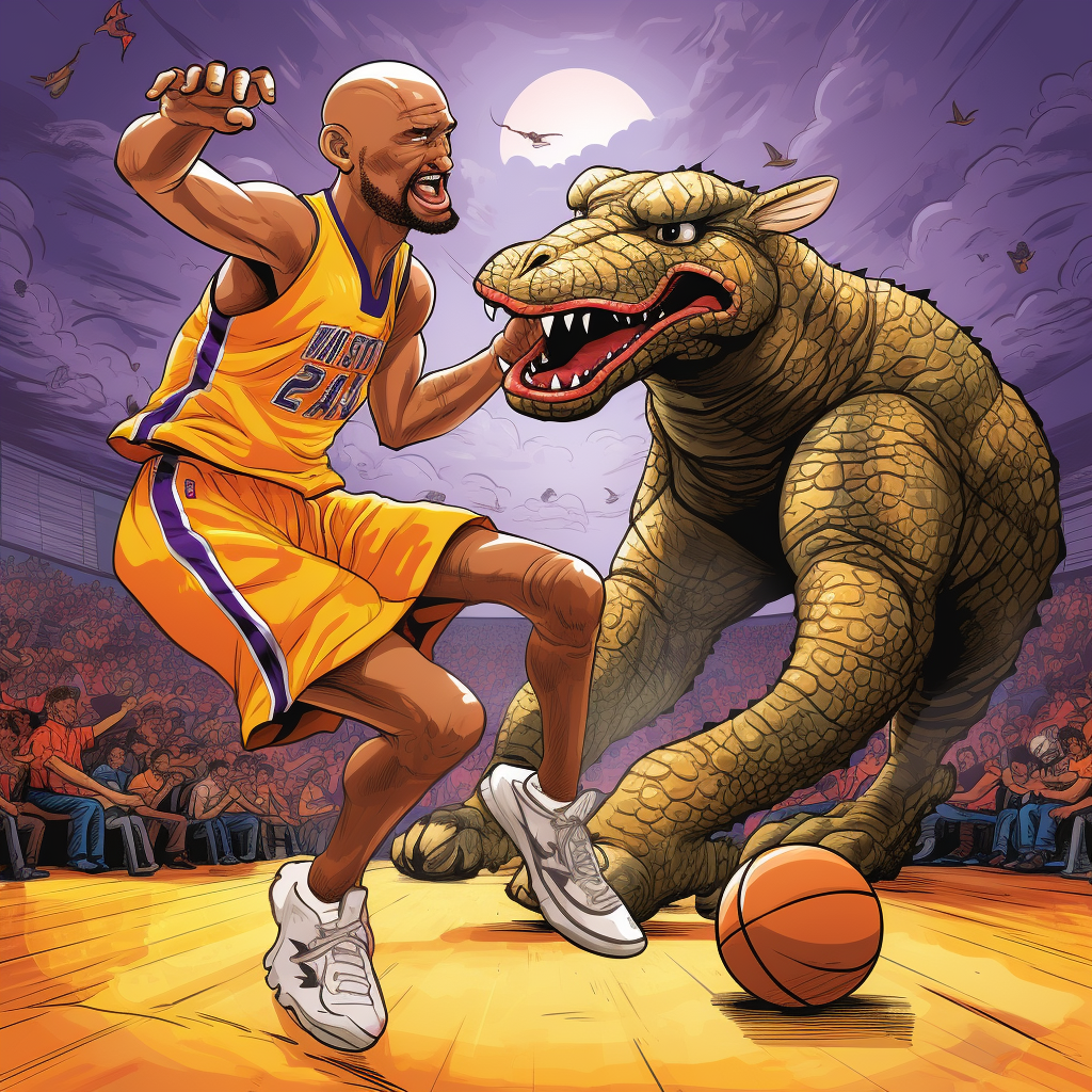 Garfield playing basketball with Kobe Bryant