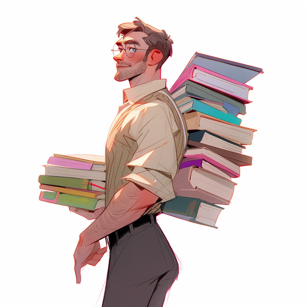 Sketch of a gay male professor in the library