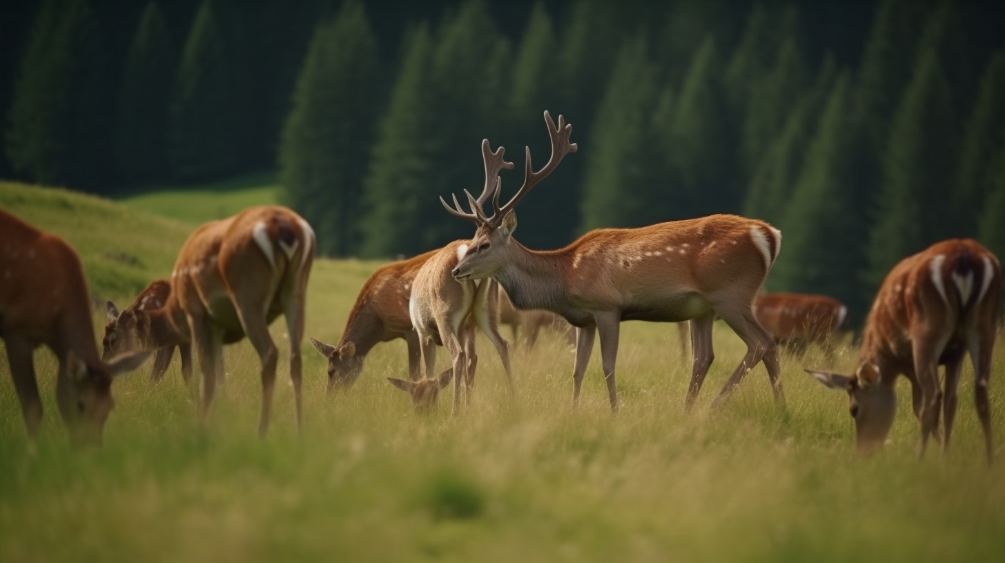 Group of deers standing and eating