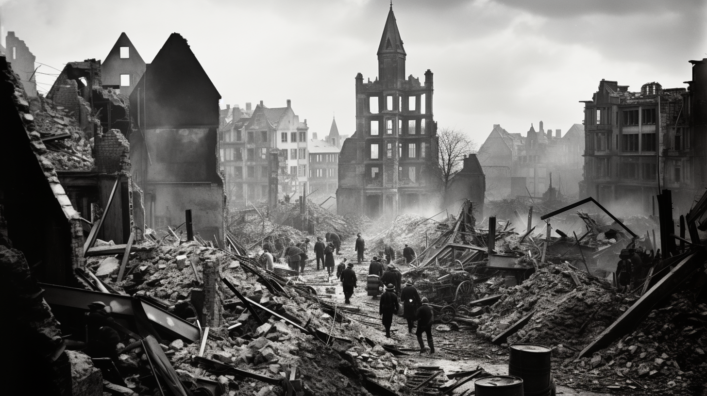 Destroyed German city building after bombing