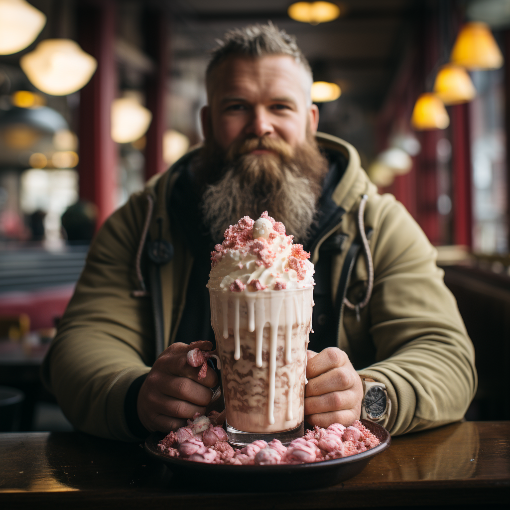 Man enjoying a huge milkshake