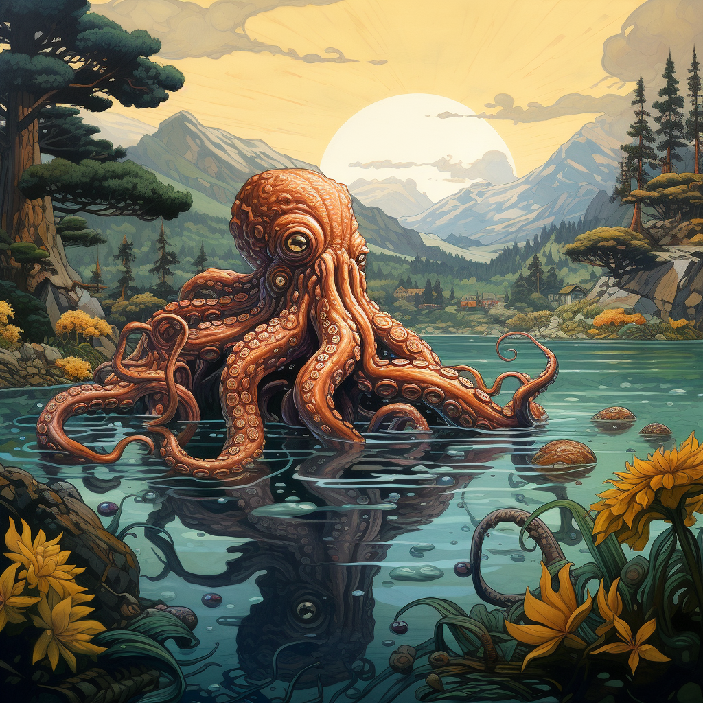 Giant octopus in lake