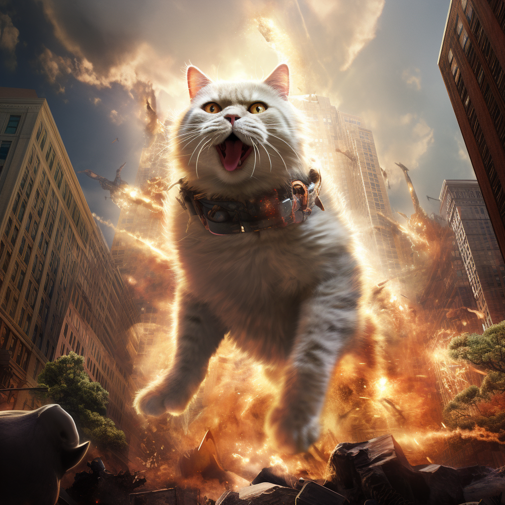 Giant Walking Cat Attacked by Ghostbusters