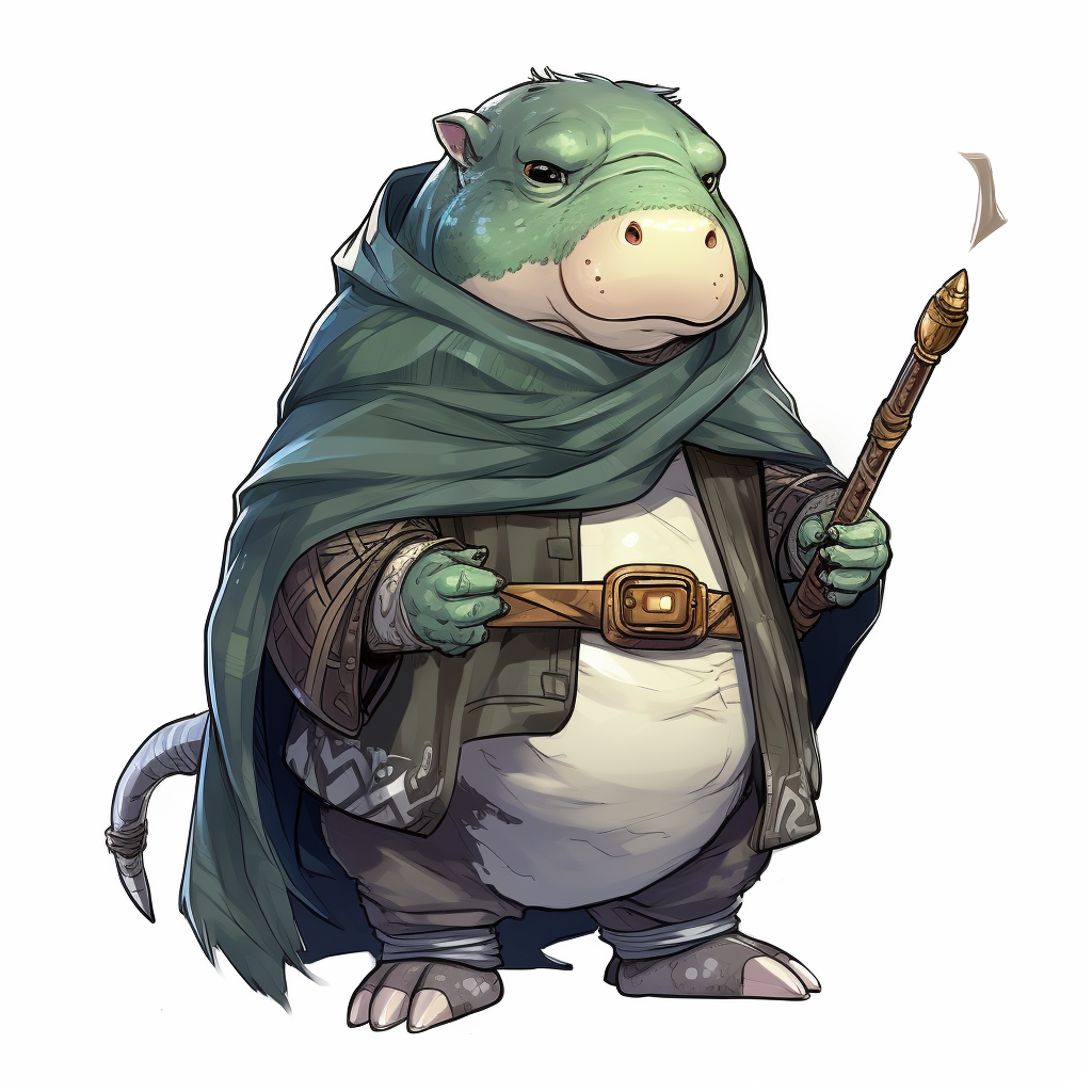 Giff hippo man with green cloak