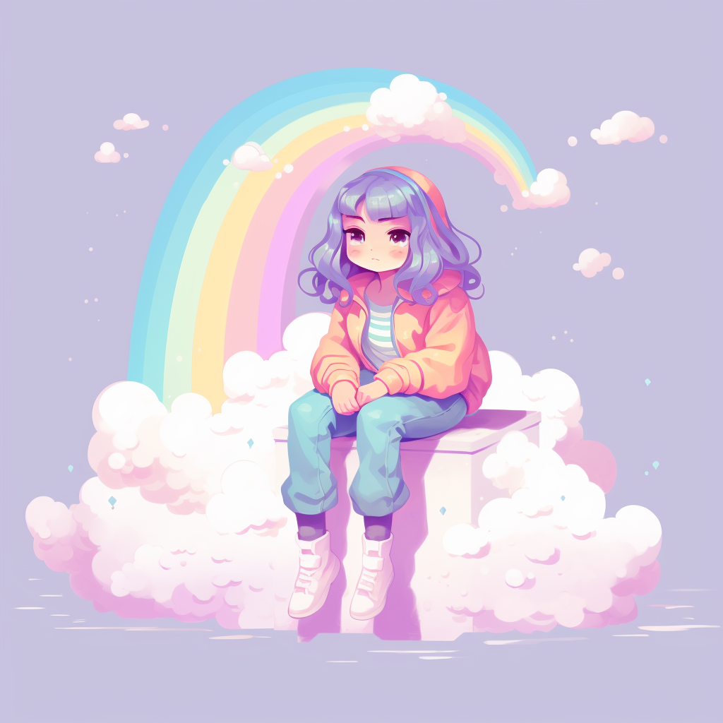 Girl on Rainy Storm Cloud in Sky