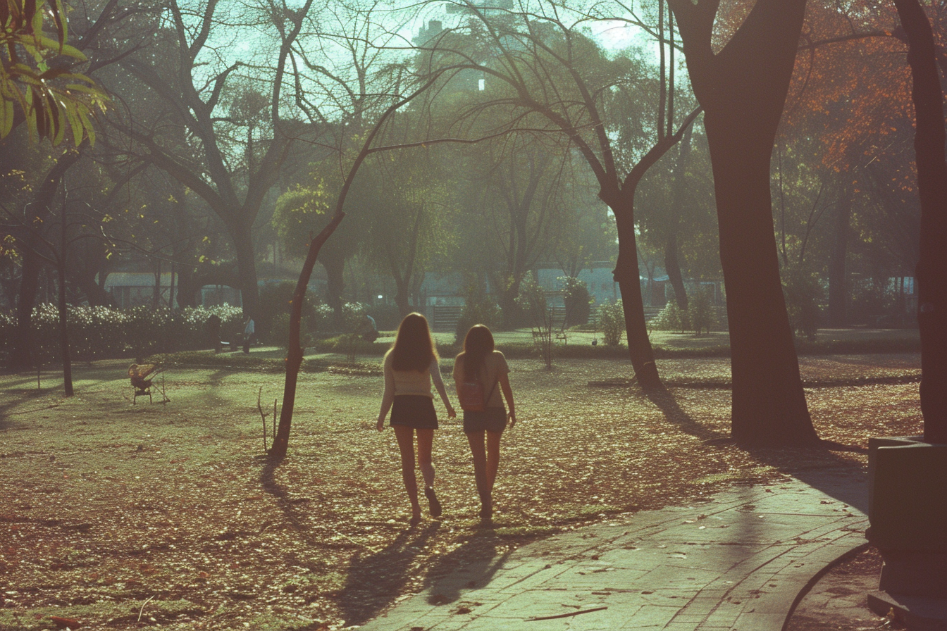 Girl running in Mexico park with friend