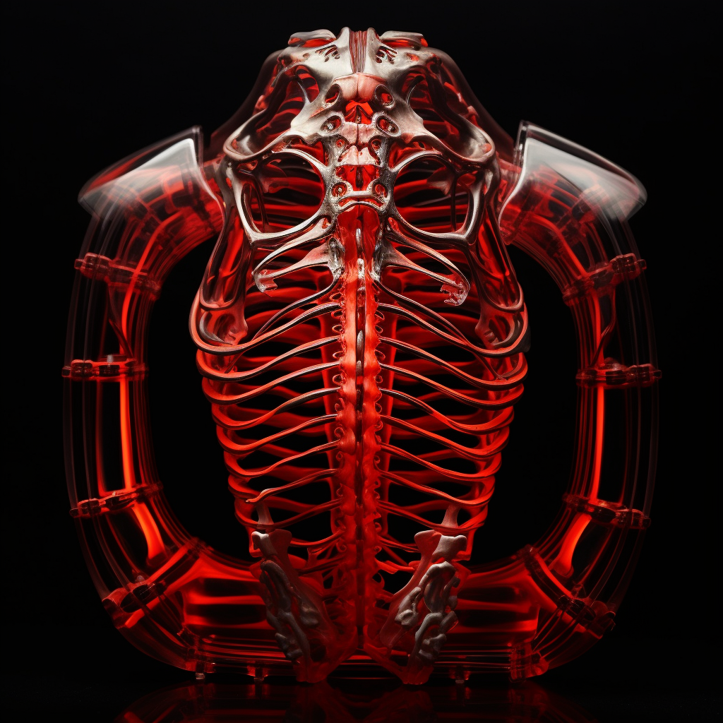 Anatomically correct ribcage on black with red highlight