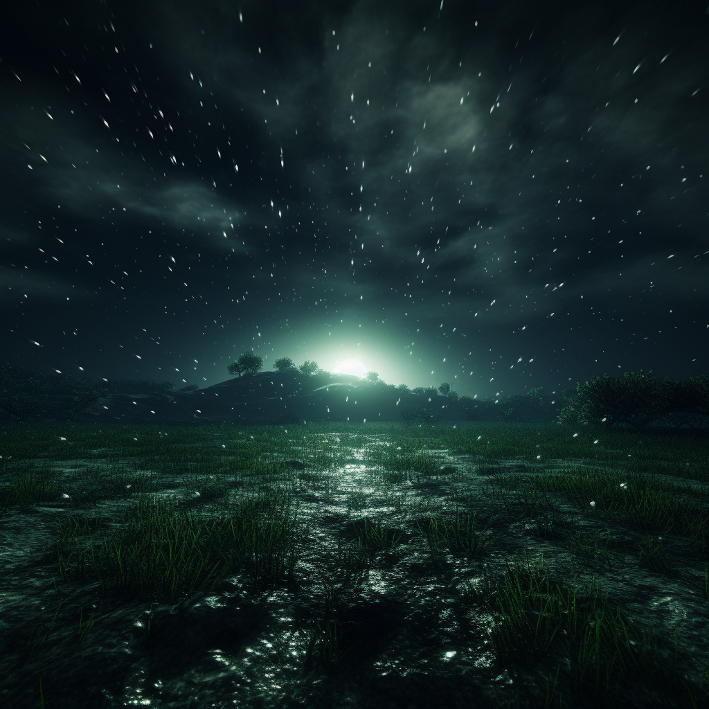 Stunning cinematic fantasy landscape in glistening rain