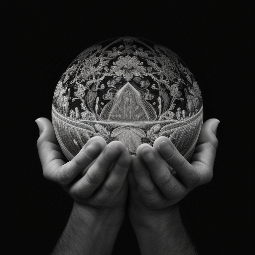 Hands holding globe with intricate details