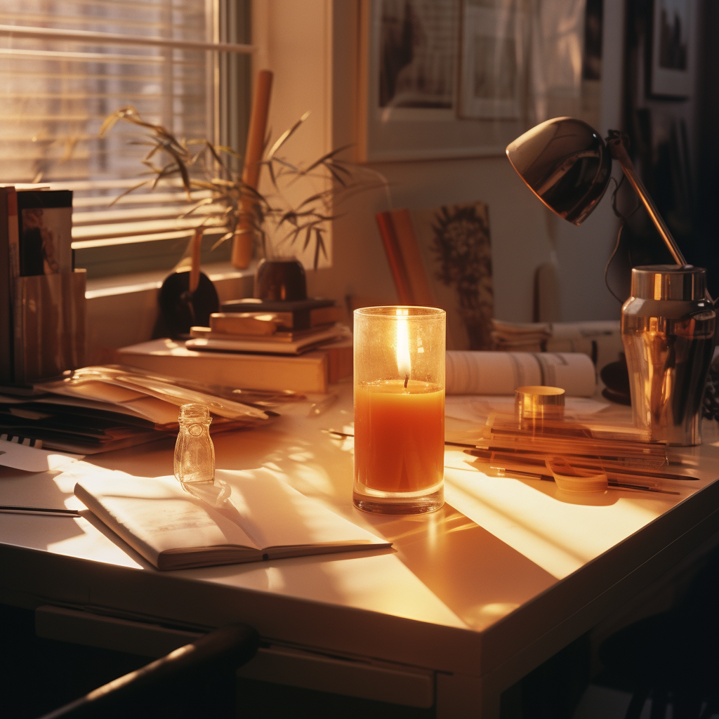 Beautiful Warm Candlelight Illuminating Desk