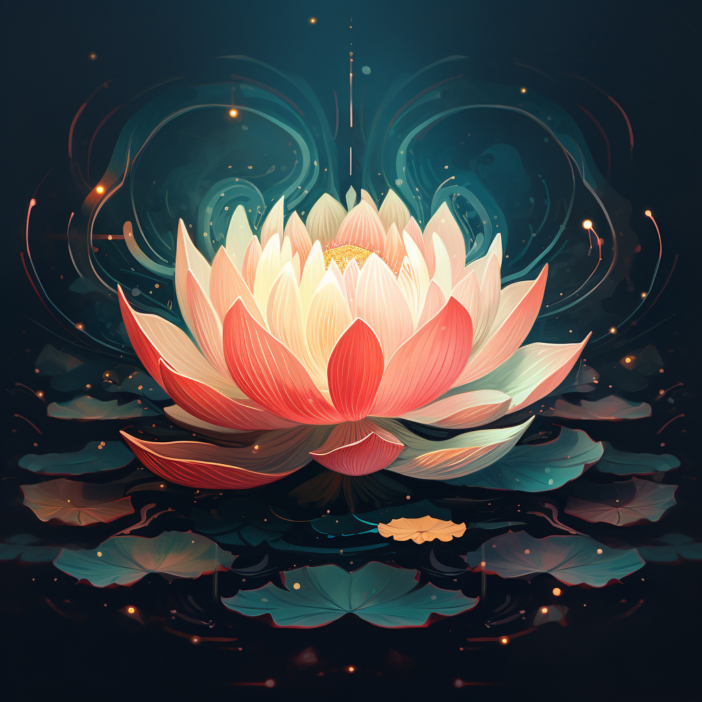 Beautiful glowing lotus on teal background