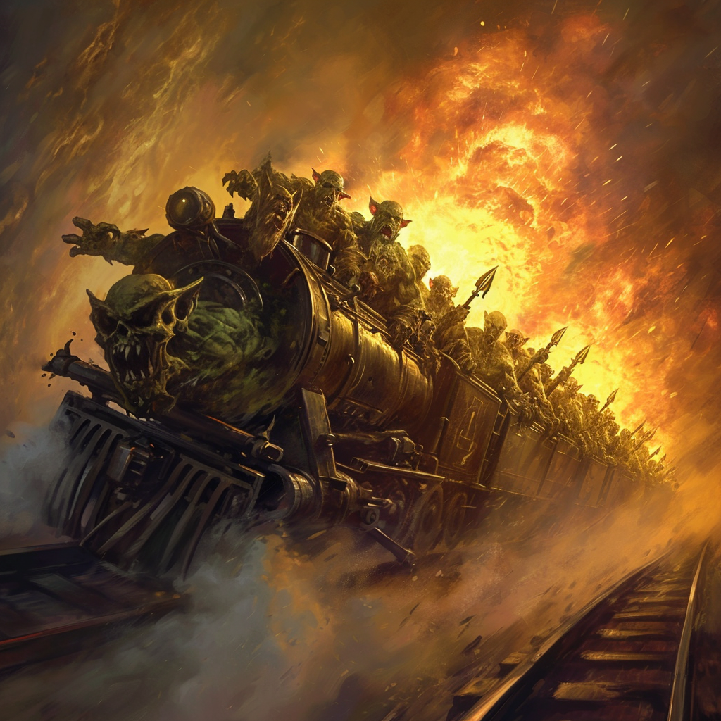 Goblins riding exploding train