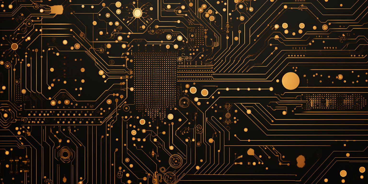 Abstract golden circuit board with flower pattern