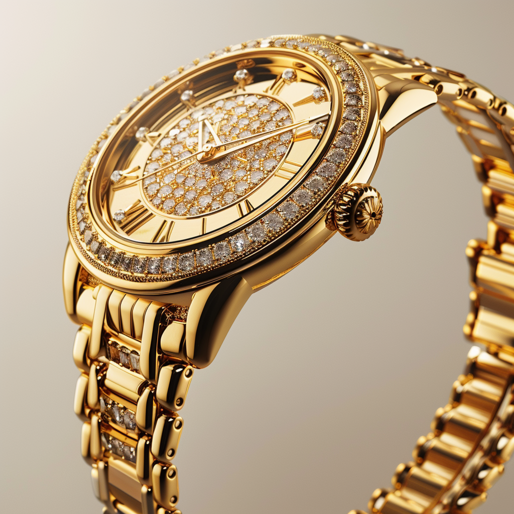 Shimmering gold diamond watch model