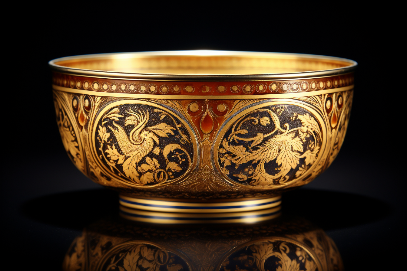 Detailed 17th Century Gold Royal Soup Bowl