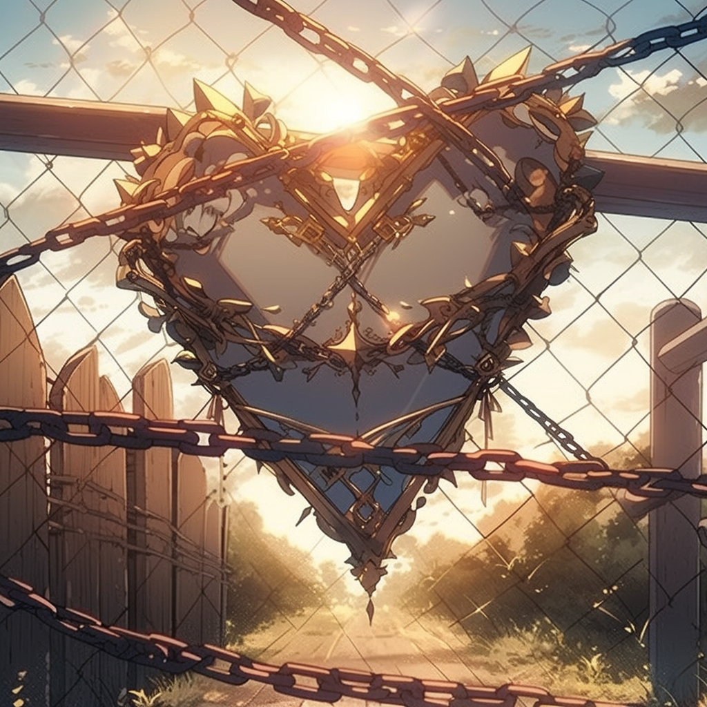 Shiny golden heart with barbed iron chain