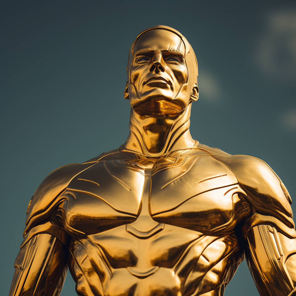 Golden man statue in modern comic book style