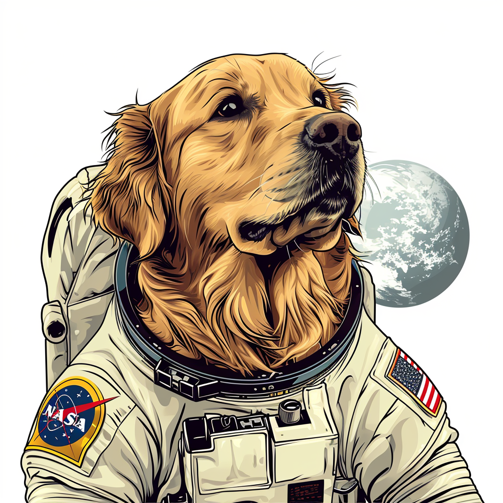 Golden Retriever in Space Suit