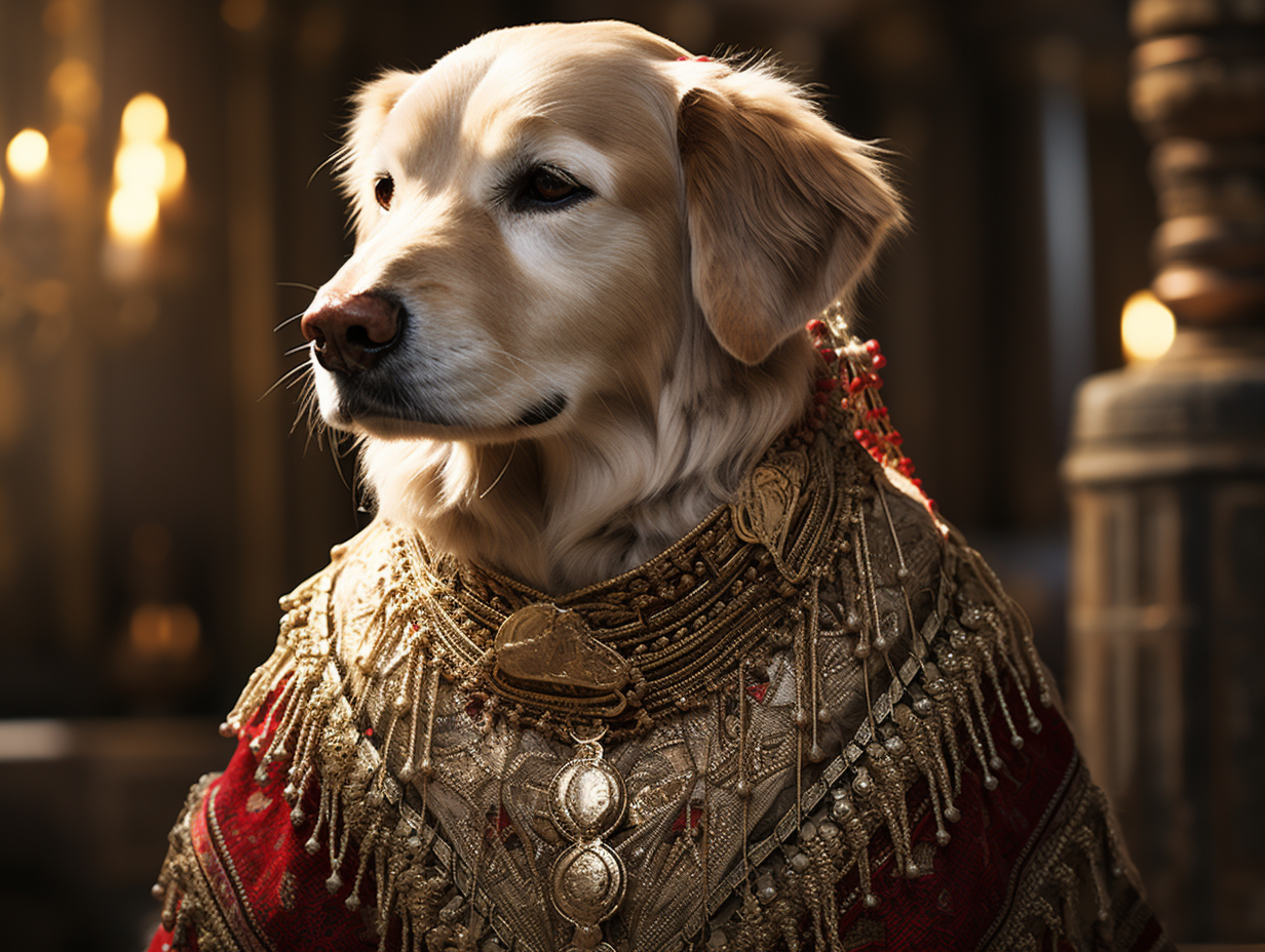 Golden Retriever at Sophia Hagia in Traditional Turkey Clothing