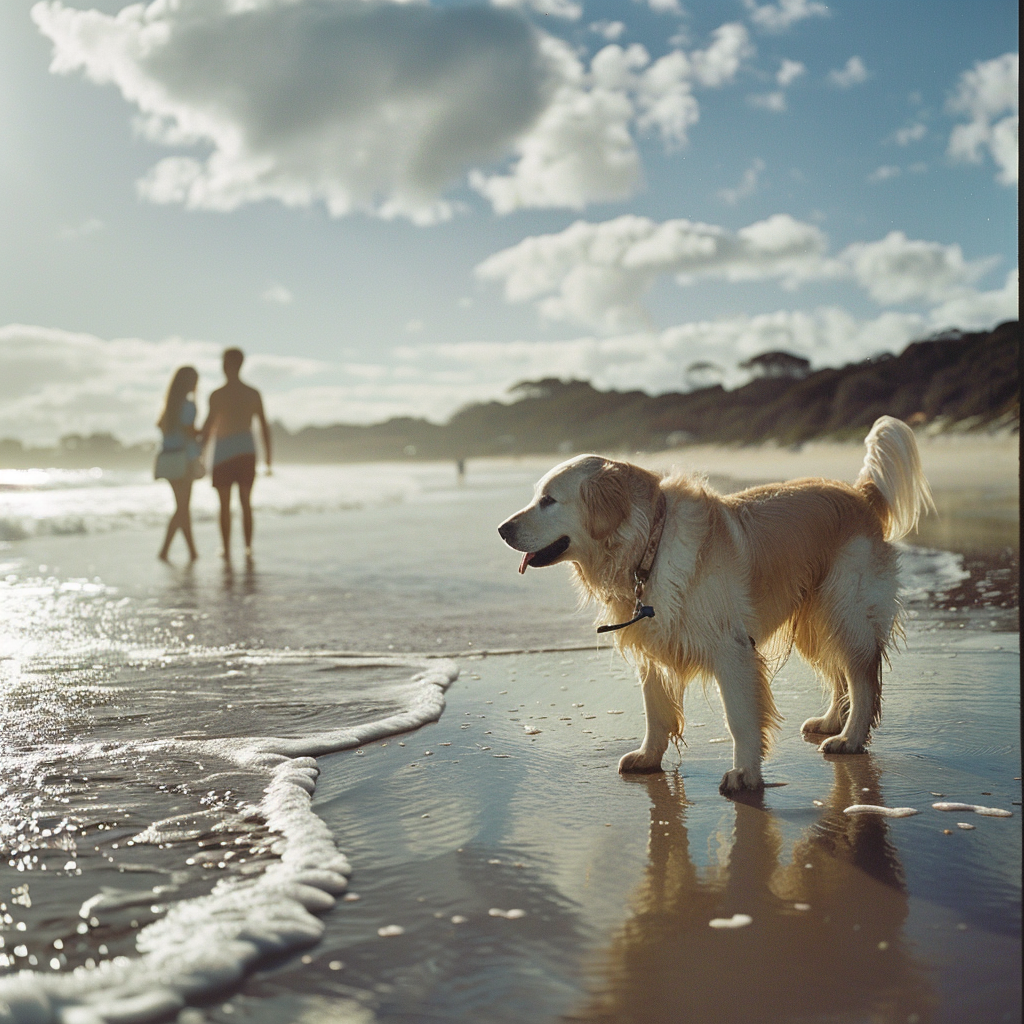 Golden Retriever Couple Beach Australia