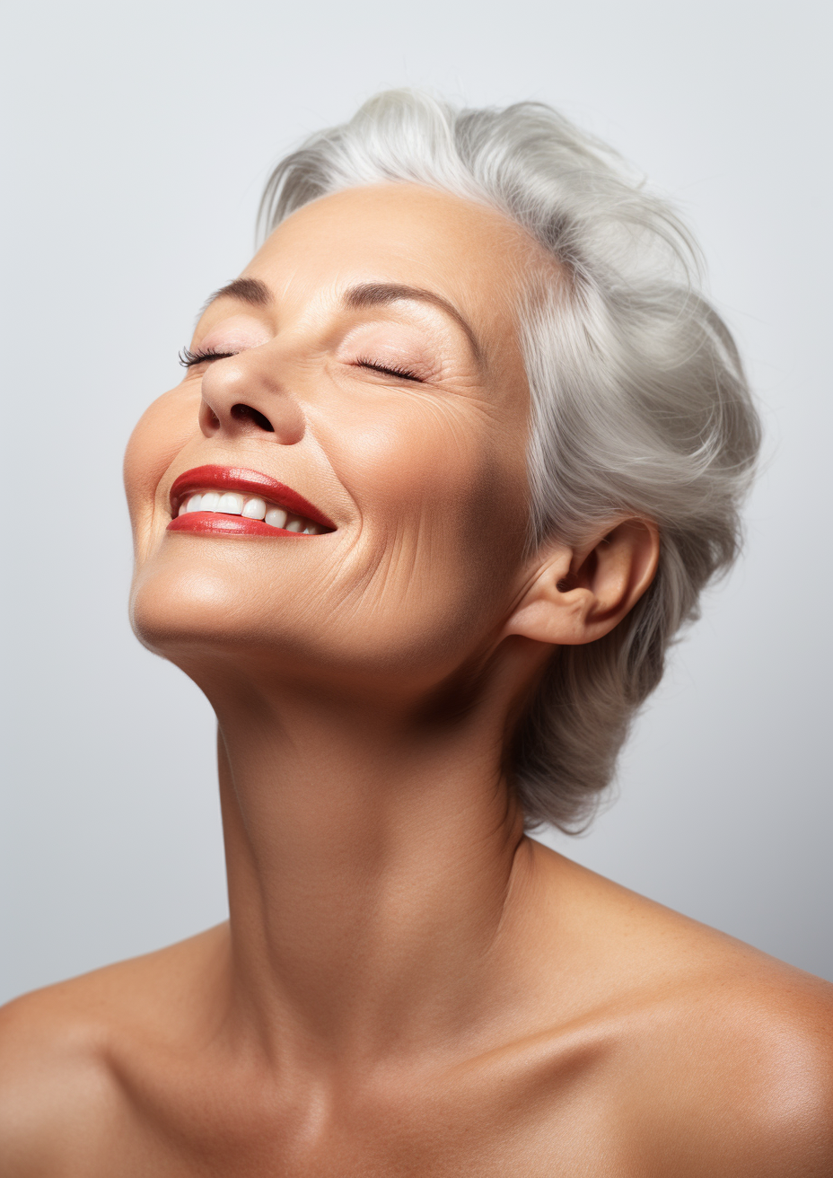 Senior woman advertising anti-aging skincare products