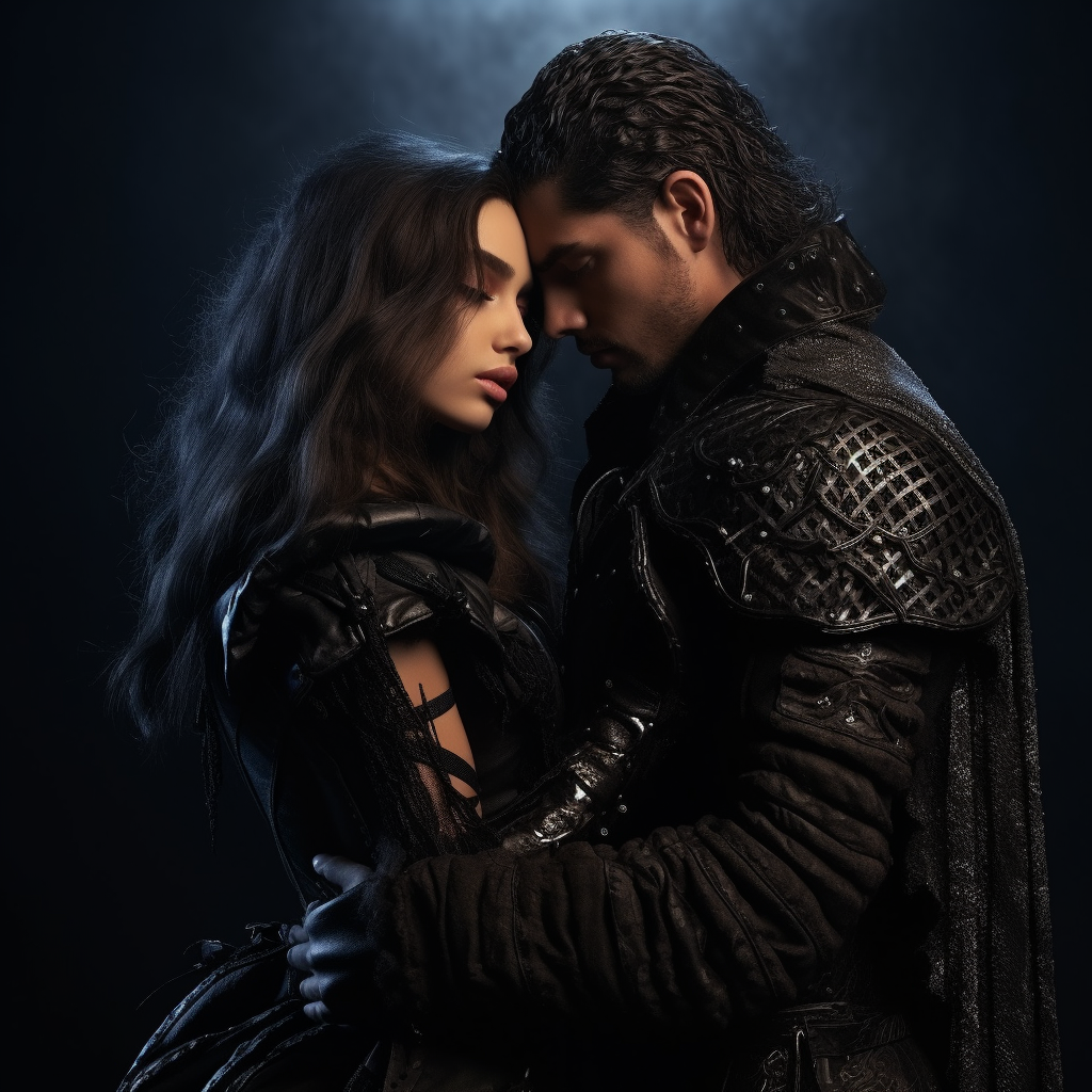 Gothic couple in leather and lace outfits