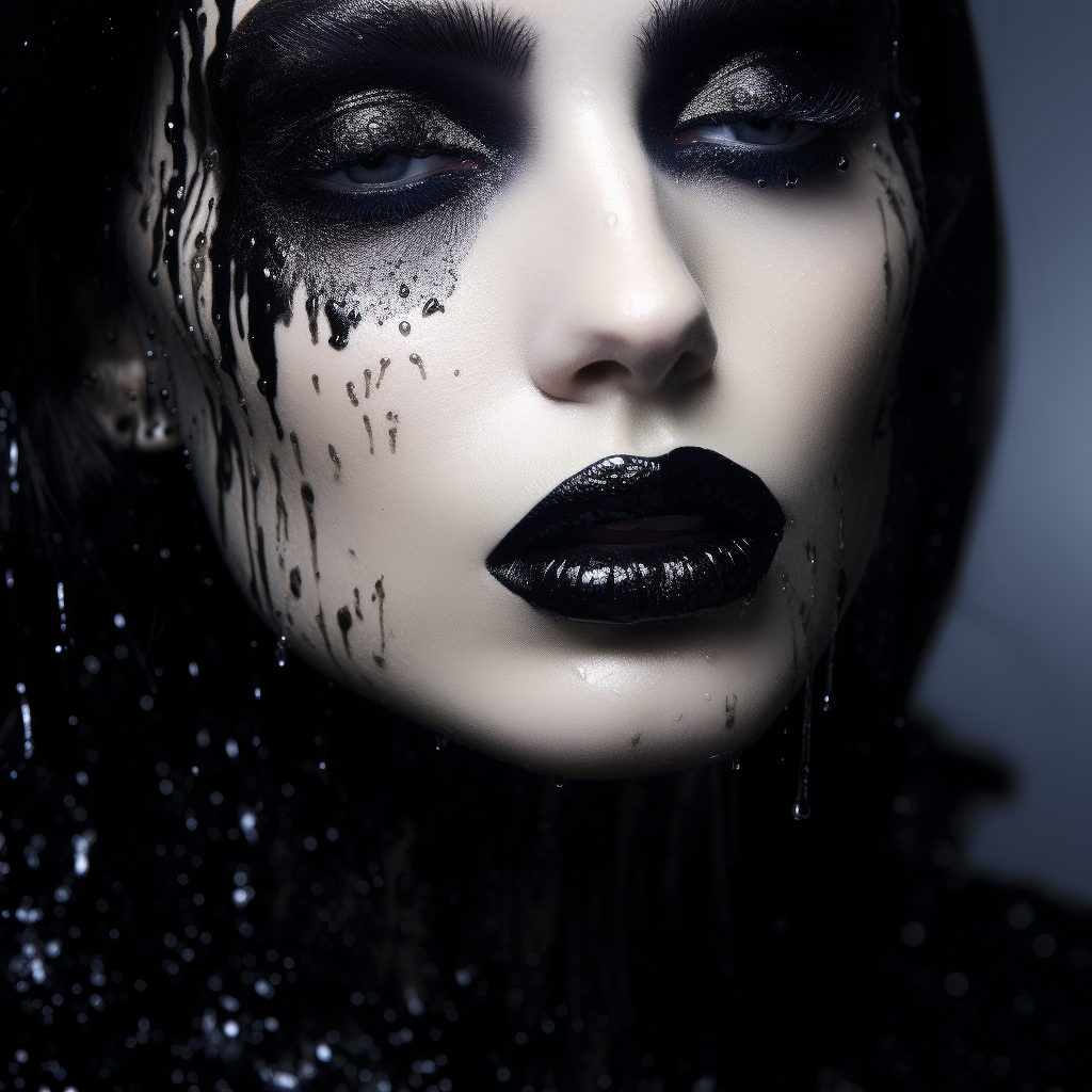 Beautiful gothic model with black glittery lipstick