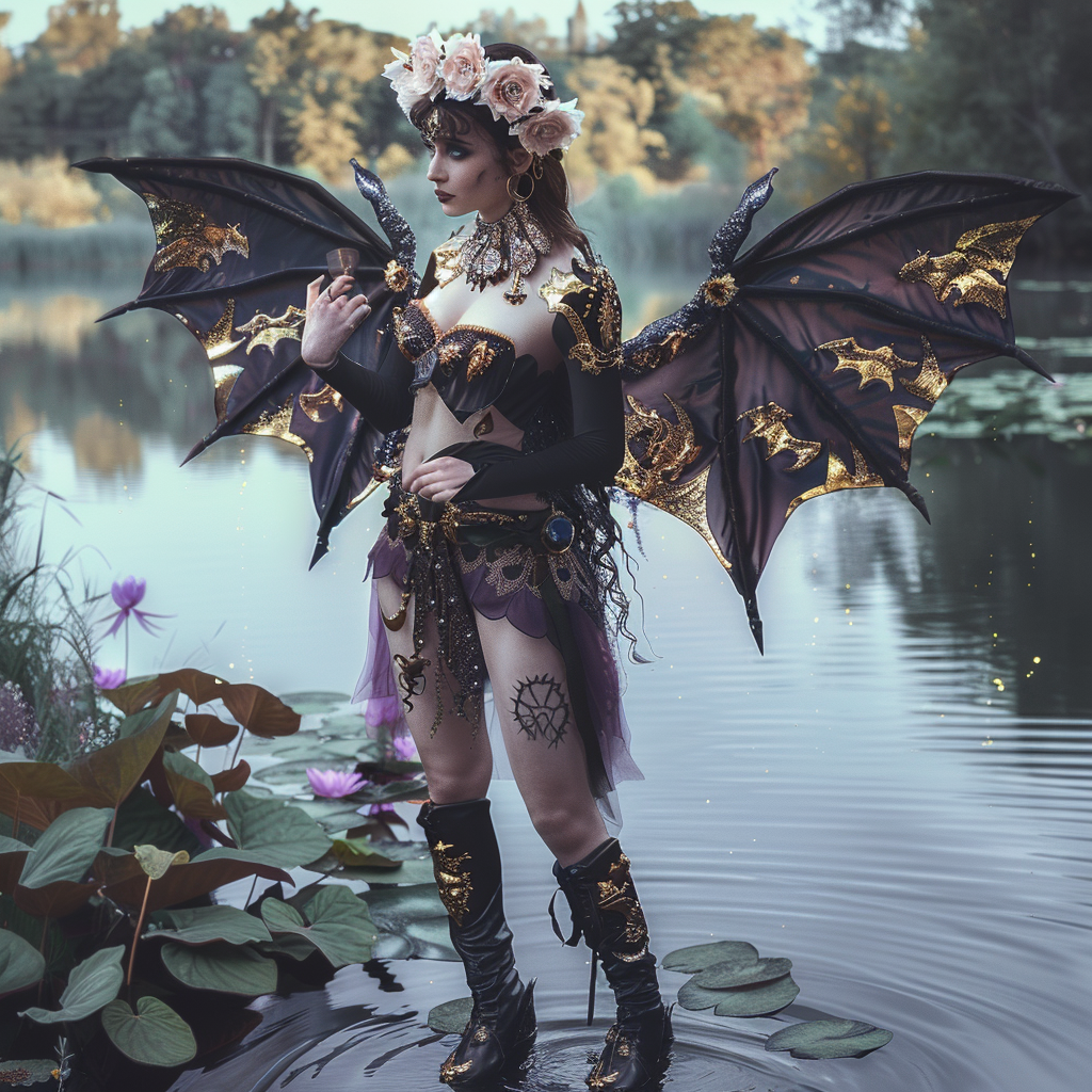 Gothic Victorian Brunette Fairy Dragon Wings