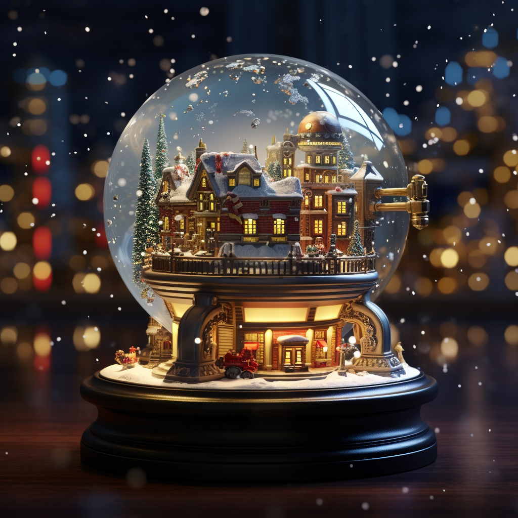 Futuristic robot in snow globe