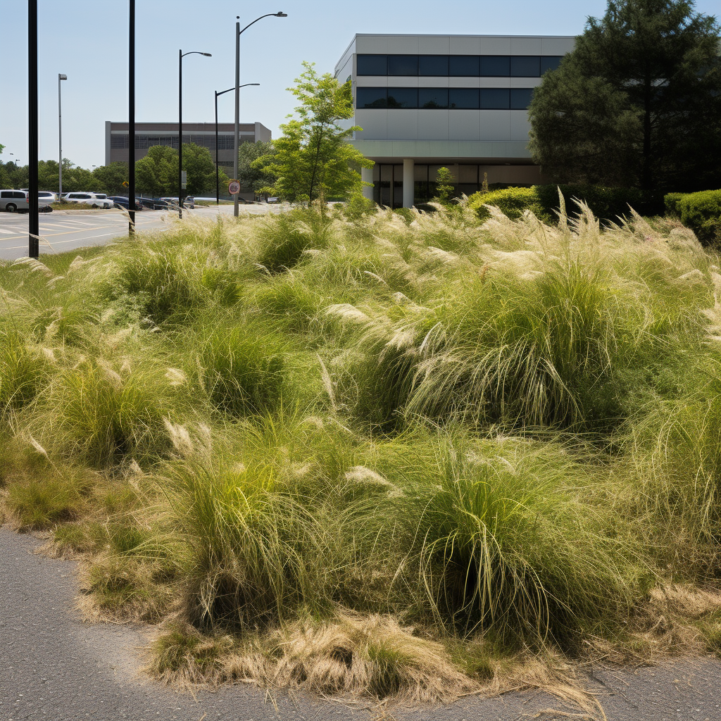 Serene grass garden near parking lot