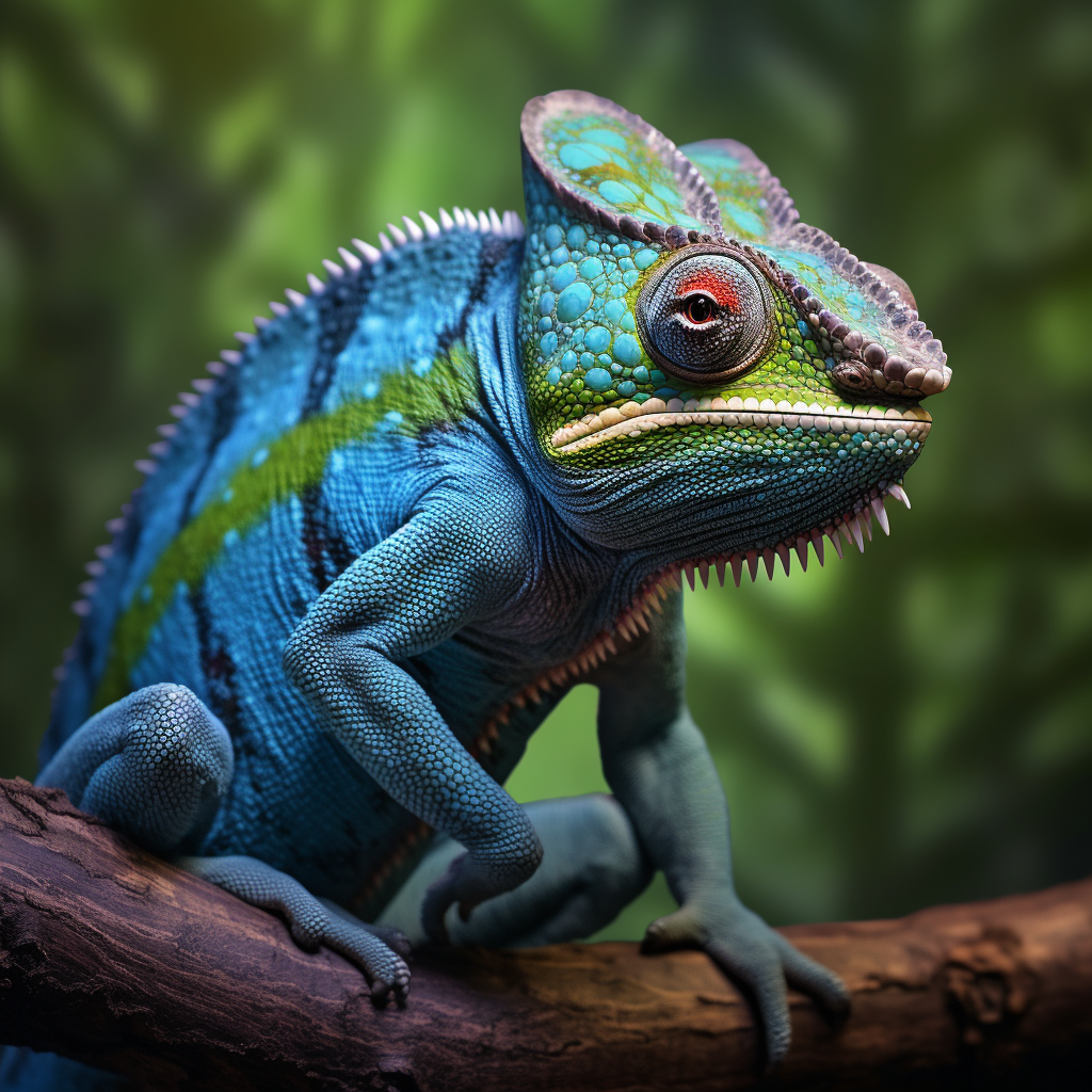 Colorful chameleon facing forward