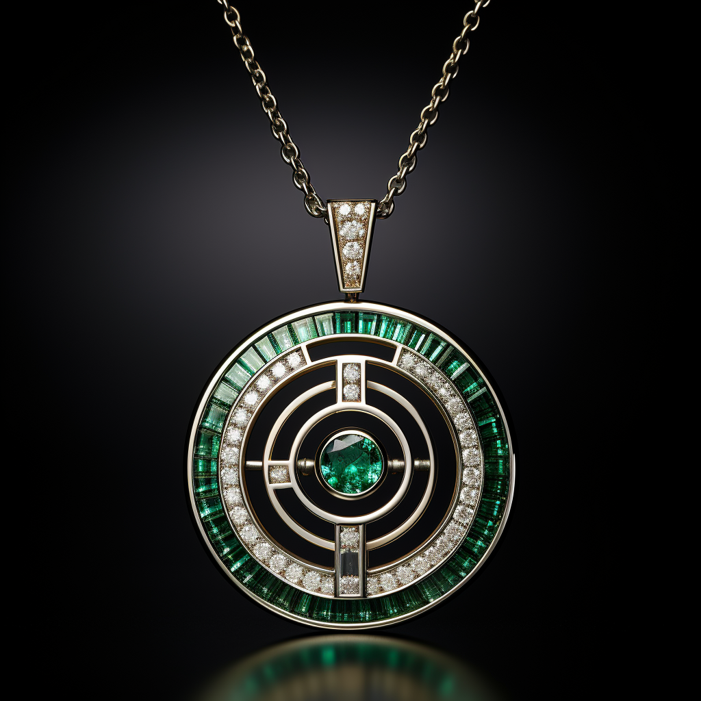 Green emerald round pendant with diamonds