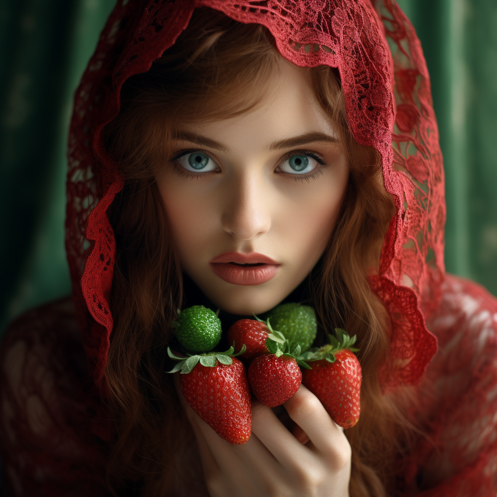 Stunning model with green eyes and strawberries