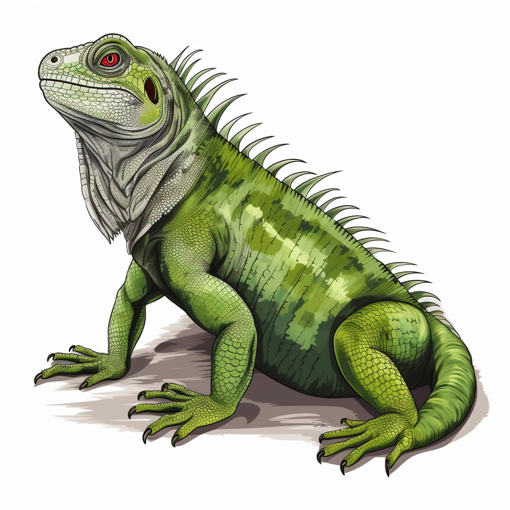 Green Iguana on White Background