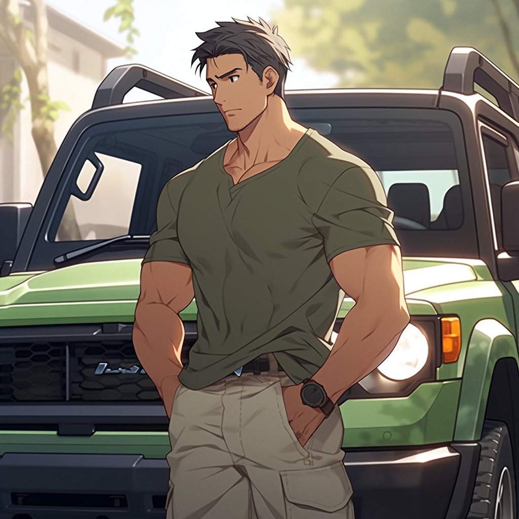 30-year-old man with green Jimny transportation