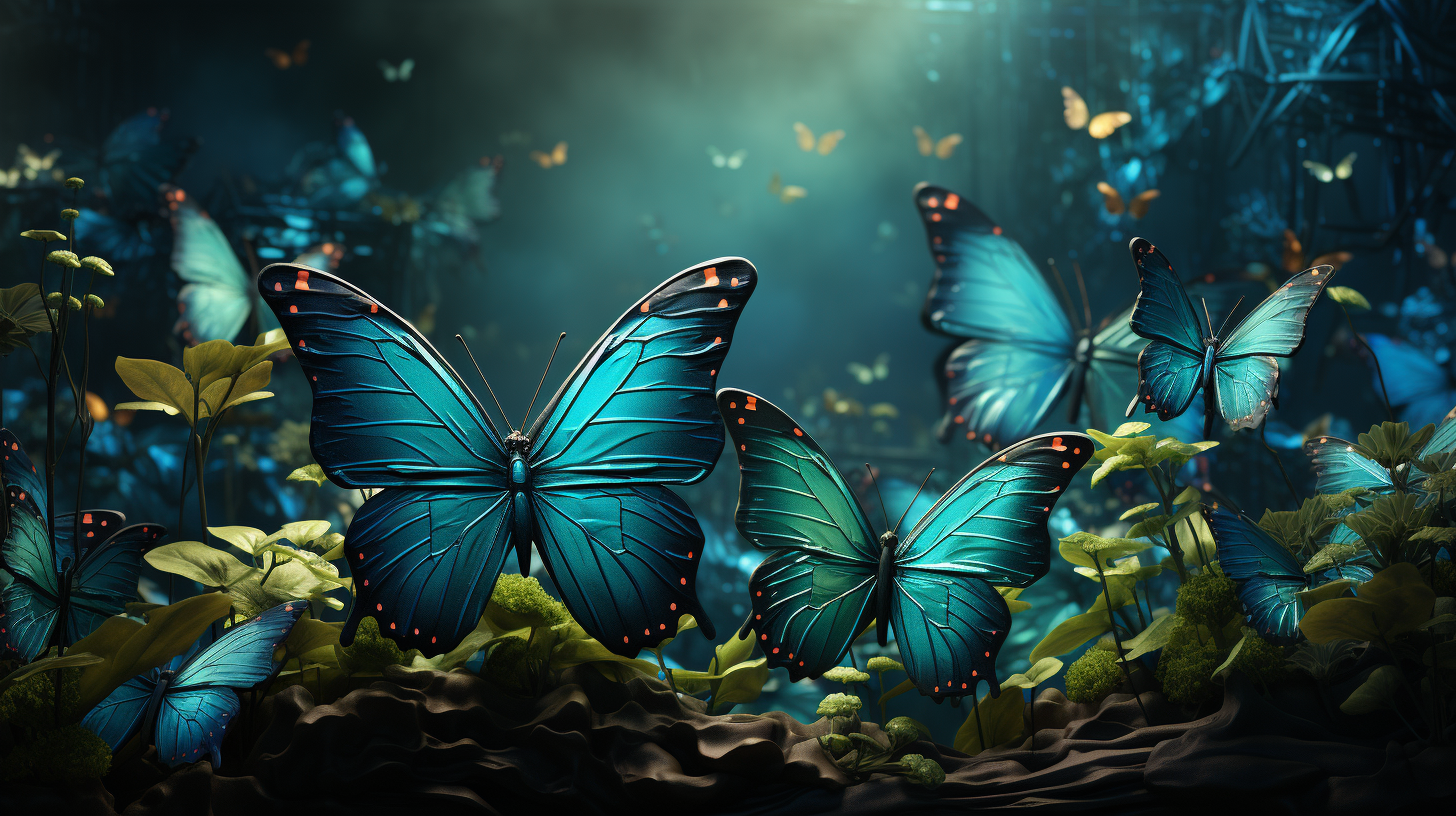 Beautiful Green Jungle Trees with Blue Butterflies