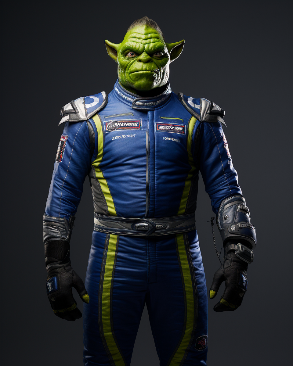 Green Orc in Race Car Uniform