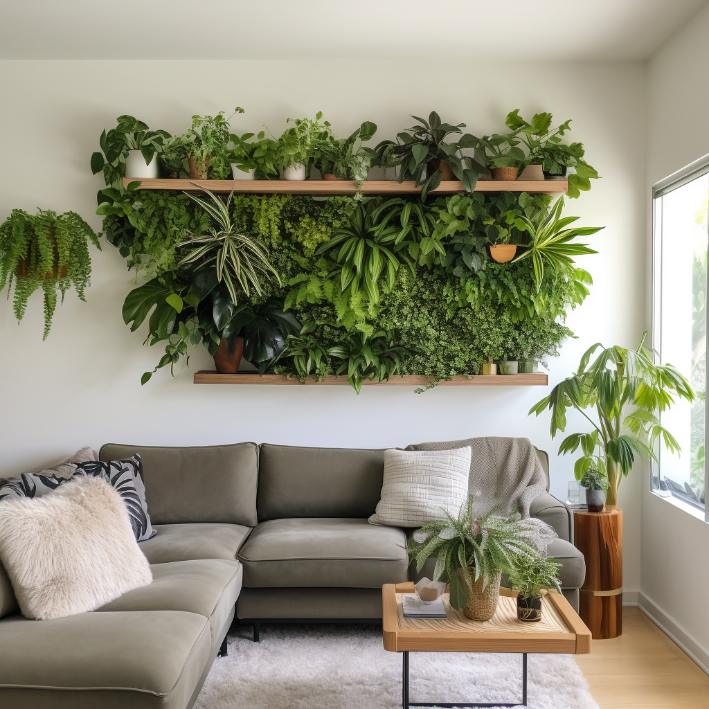 Green potted plants in a living room