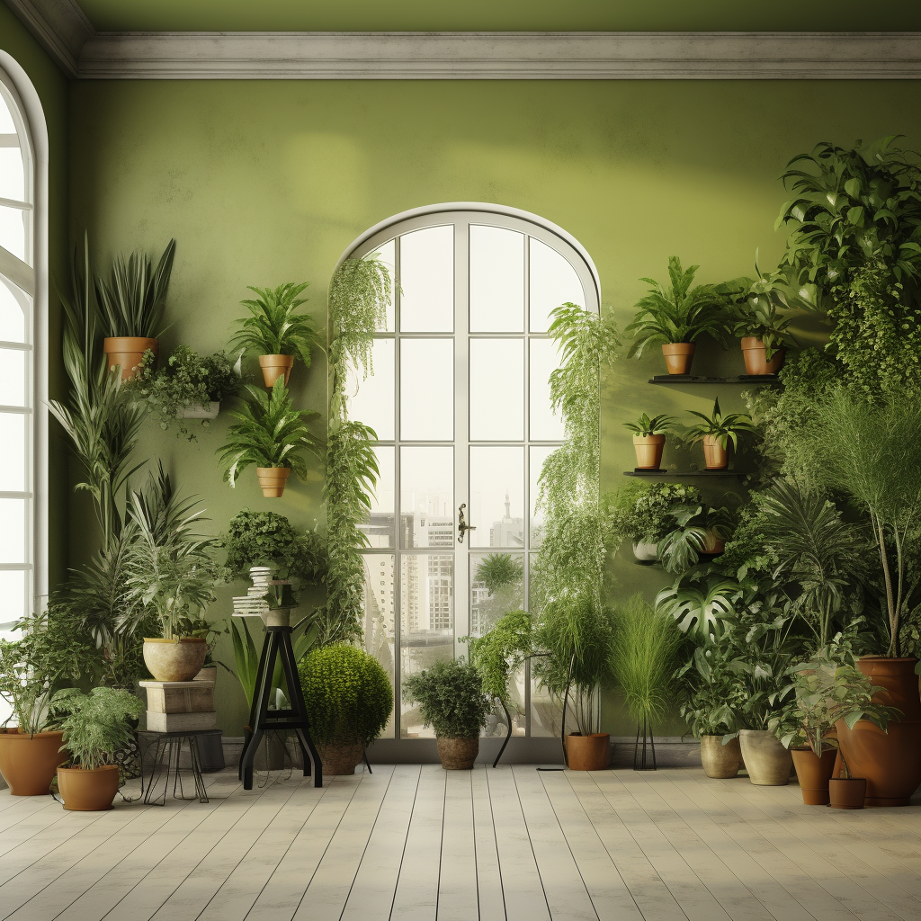 Green potted plants in room