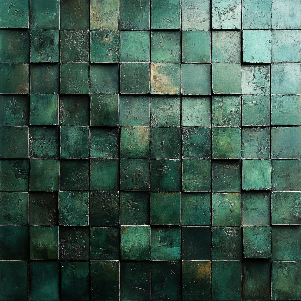 Dark green textured grid painting