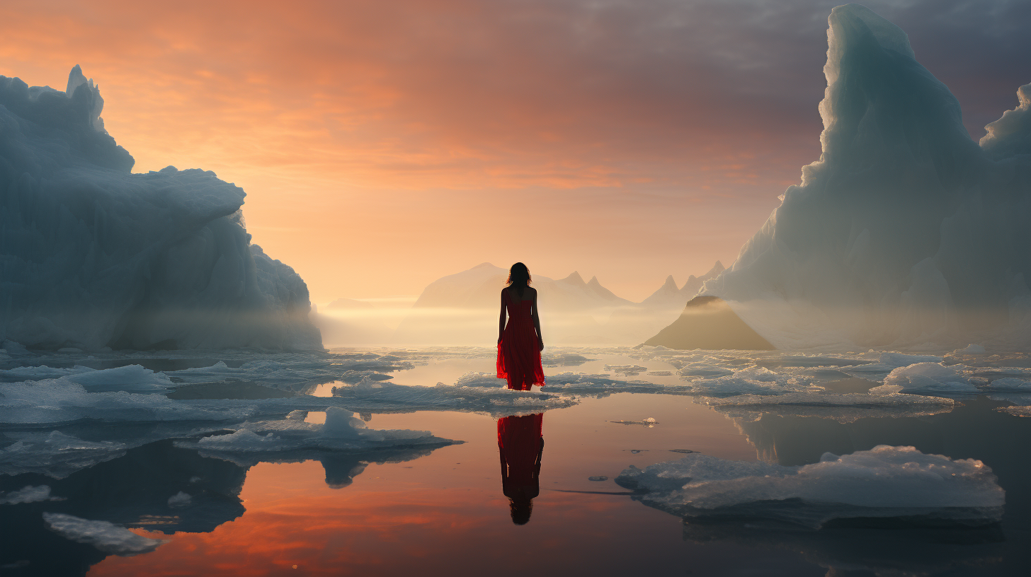 Woman standing on boat edge in Greenland