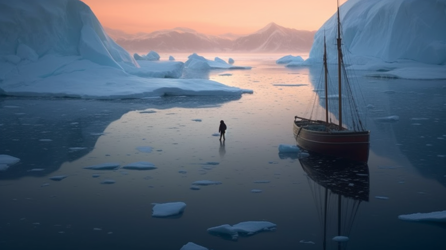 Woman standing at the edge of a boat crossing Greenland