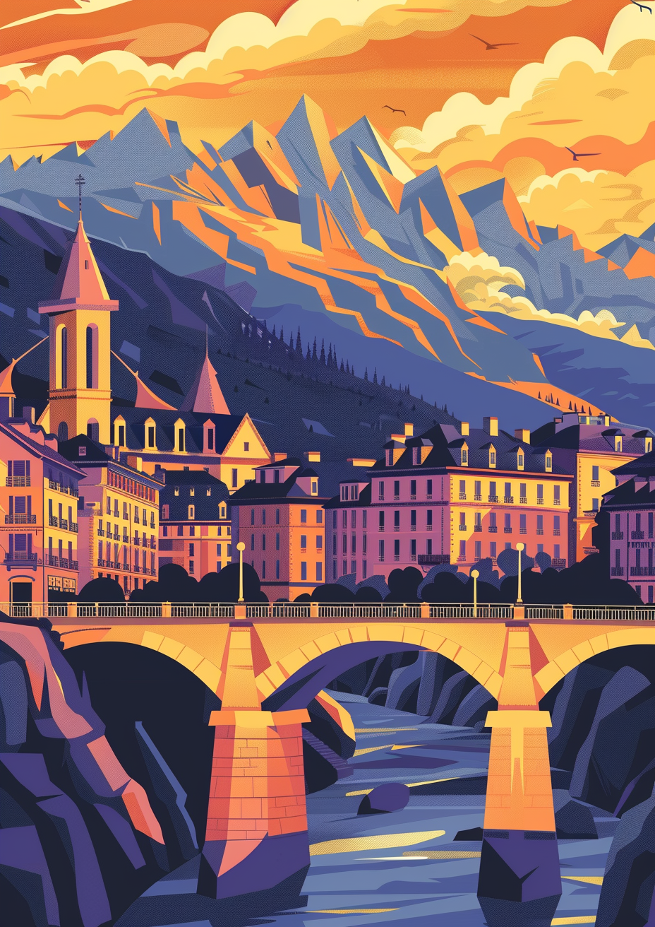 Modern Grenoble Flat Illustration