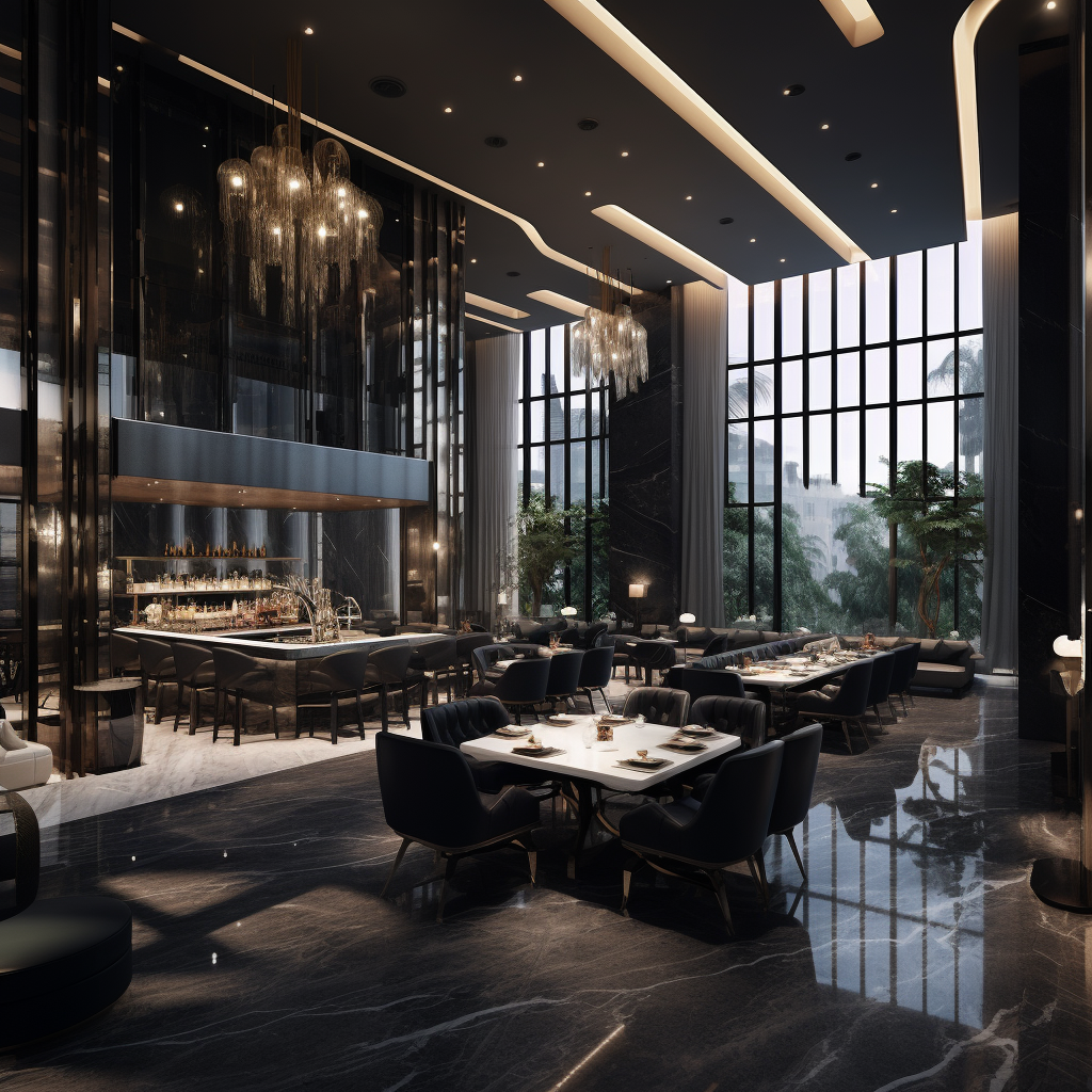 Classy restaurant with grey marble interiors