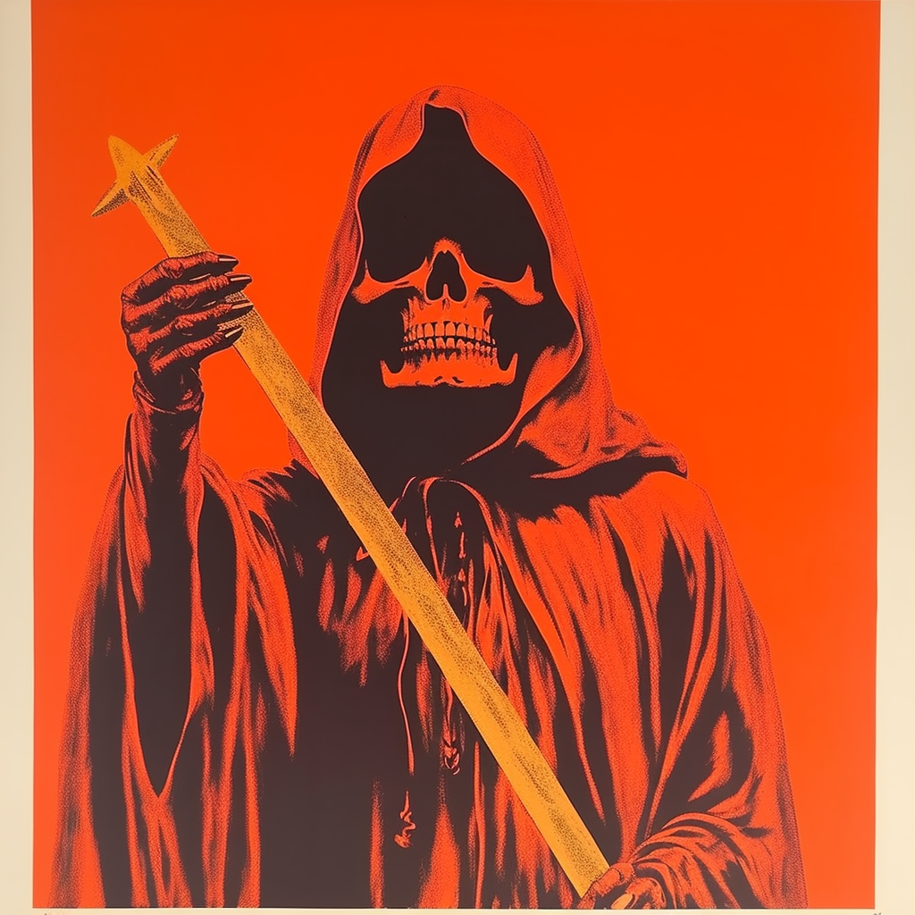 Silkscreen print of grim reaper