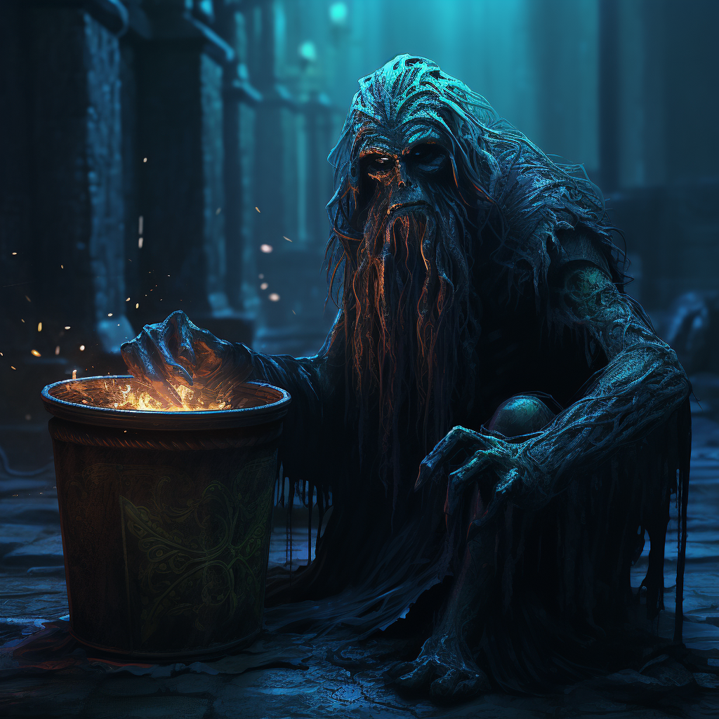 Beggar Searching in Grimdark Trash