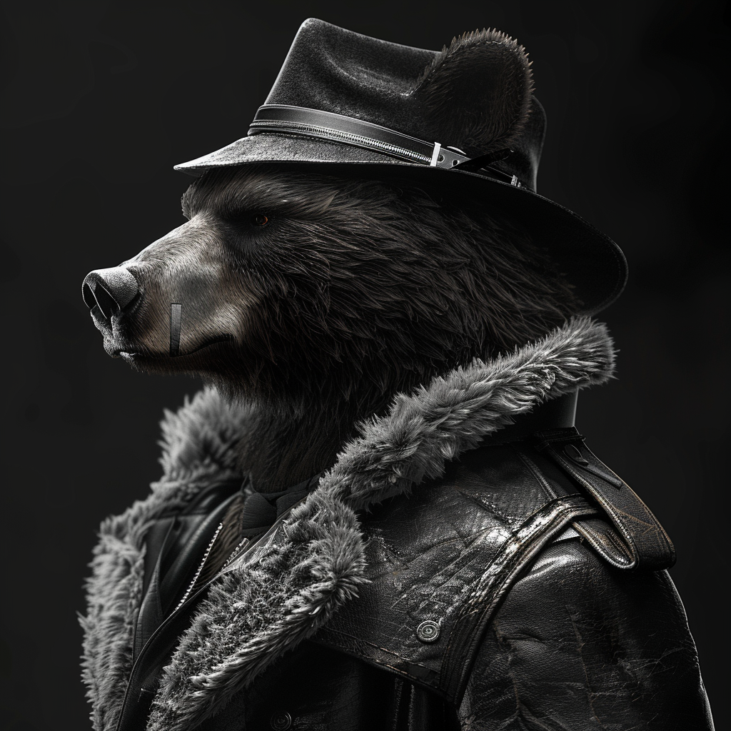 Grizzly bear in stylish outfit