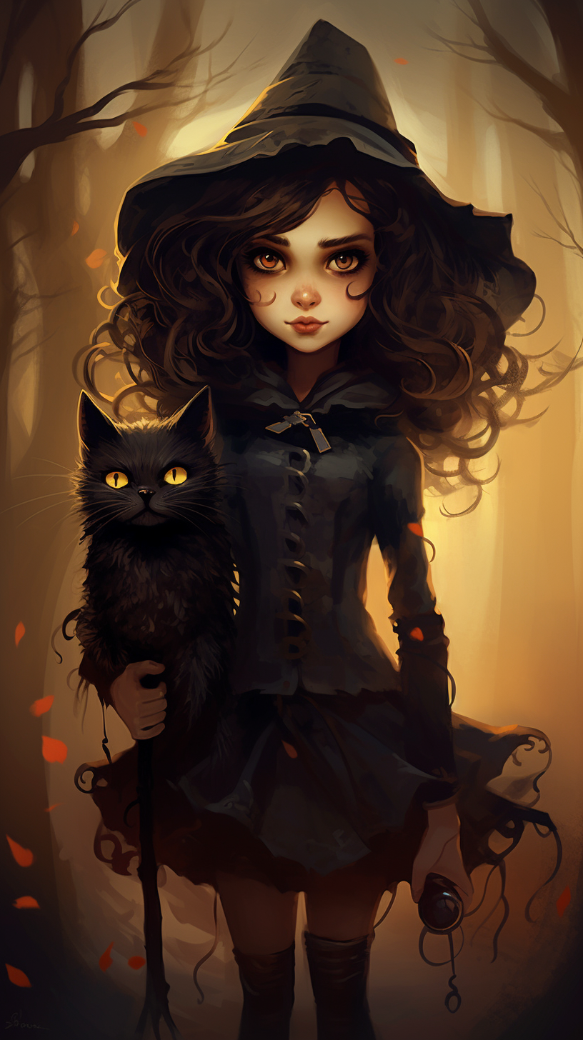 Dark-themed Grunge Witch with Black Kitty