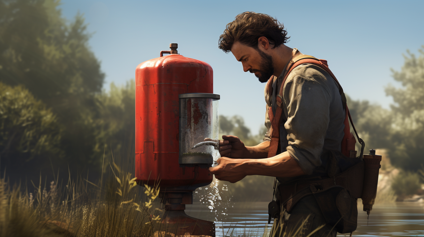 Guy in Red Scarf discovers Clean Water Filtration