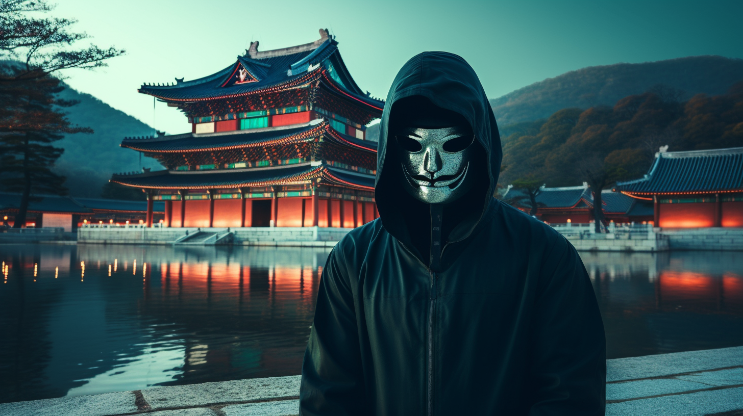 Hacker in front of Gyeongbokgung Palace